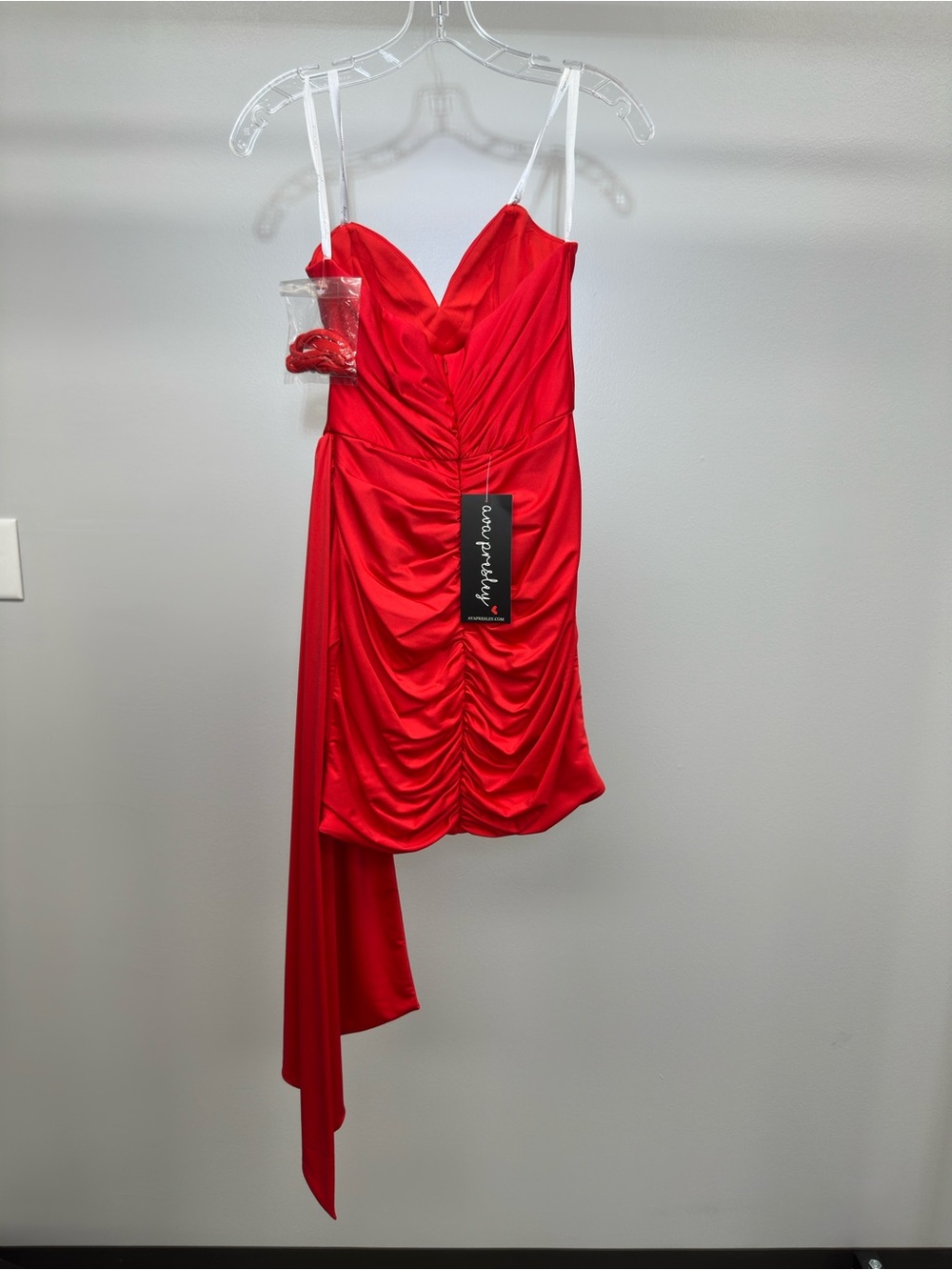 Red Ruched Draped Mini Dress - Picture 2 of 2